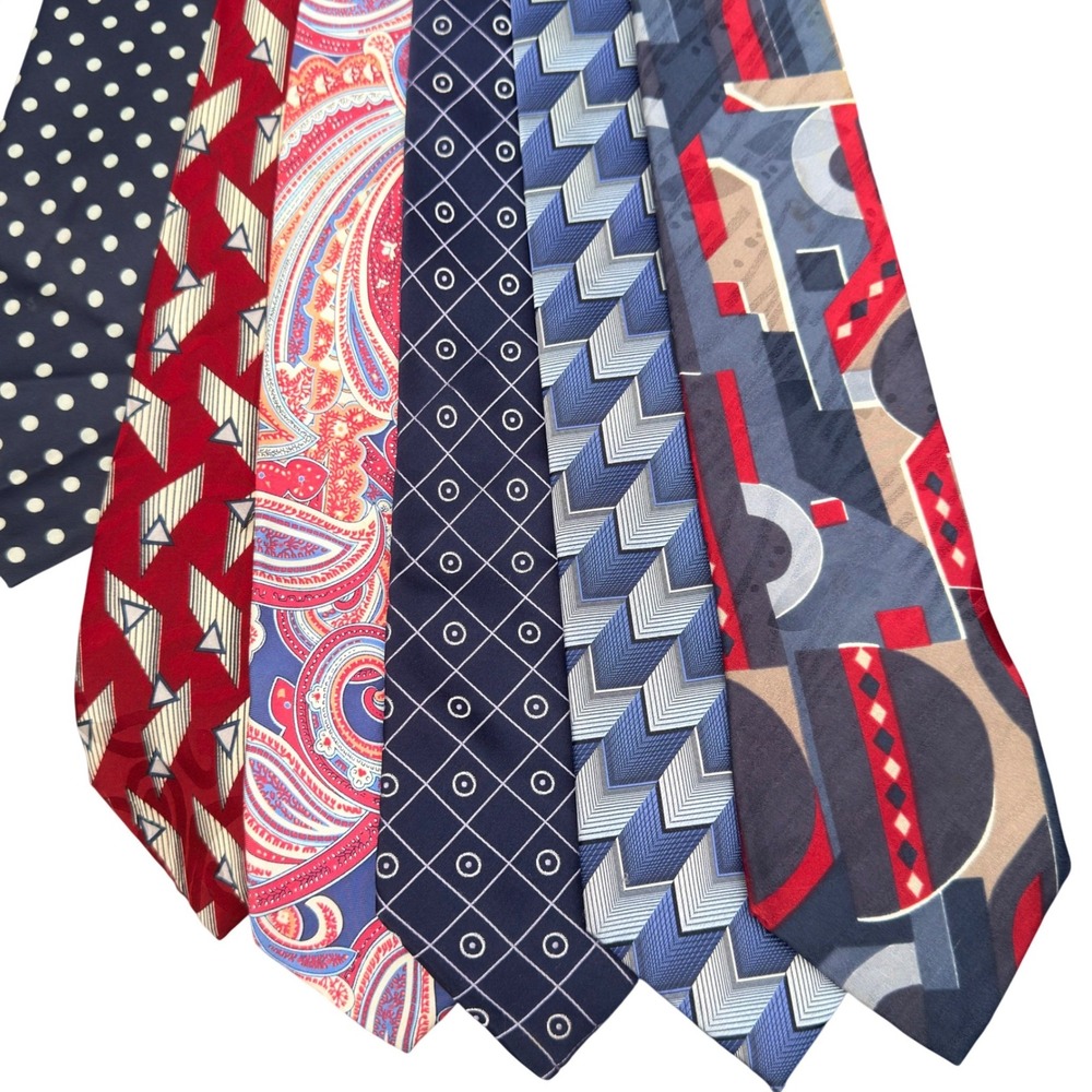 Lot of 6 Mens Neckties Silk Blend Polka Dot Paisley Geometric VTG Professional